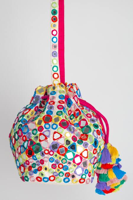 Adora By Ankita_Multi Color Embroidery Poly Silk Embellished Potli Bag _Online_at_Aza_Fashions