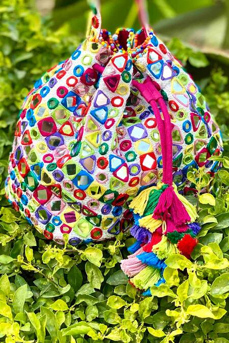 Buy_Adora By Ankita_Multi Color Embroidery Poly Silk Embellished Potli Bag _Online_at_Aza_Fashions