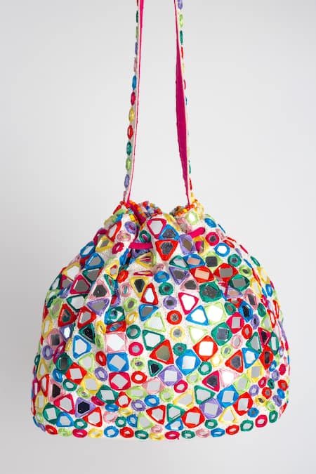 Shop_Adora By Ankita_Multi Color Embroidery Poly Silk Embellished Potli Bag _Online_at_Aza_Fashions