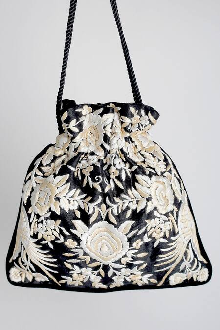 Adora By Ankita Black Embroidery, Beads Poly Silk Potli Bag Online at Aza Fashions Adora By Ankita_Black Embroidery, Beads Poly Silk Potli Bag _Online_at_Aza_Fashions