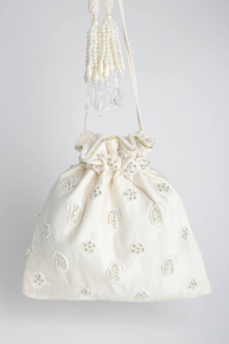 Buy Adora By Ankita White Beads, Sequins, Pearls Poly Silk Embellished Potli Bag Online at Aza Fashions Buy_Adora By Ankita_White Beads, Sequins, Pearls Poly Silk Embellished Potli Bag _Online_at_Aza_Fashions