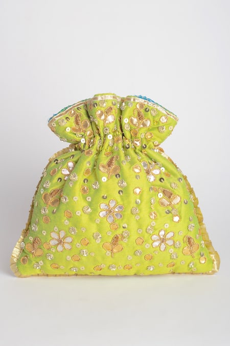 Shop Adora By Ankita Green Gota Patti, Sequins Poly Silk Embellished Potli Bag at Aza Fashions Shop_Adora By Ankita_Green Gota Patti, Sequins Poly Silk Embellished Potli Bag _at_Aza_Fashions
