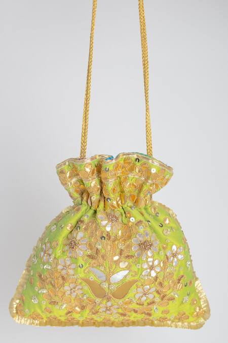 Adora By Ankita Green Gota Patti, Sequins Poly Silk Embellished Potli Bag Online at Aza Fashions Adora By Ankita_Green Gota Patti, Sequins Poly Silk Embellished Potli Bag _Online_at_Aza_Fashions