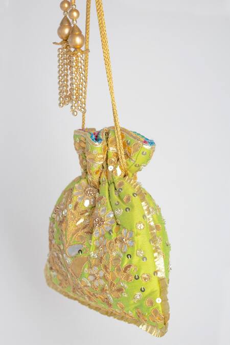 Buy Adora By Ankita Green Gota Patti, Sequins Poly Silk Embellished Potli Bag Online at Aza Fashions Buy_Adora By Ankita_Green Gota Patti, Sequins Poly Silk Embellished Potli Bag _Online_at_Aza_Fashions