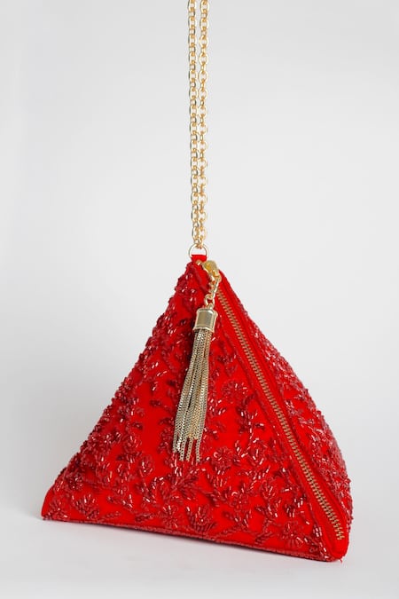 Adora By Ankita_Red Cut Work, Sequins Poly Silk Embellished Polti Bag _Online_at_Aza_Fashions