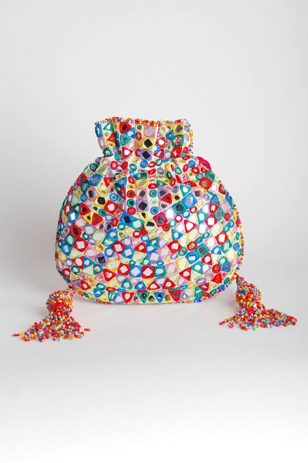 Buy Adora By Ankita Multi Color Embroidery Poly Silk Embellished Potli Bag Online at Aza Fashions Buy_Adora By Ankita_Multi Color Embroidery Poly Silk Embellished Potli Bag _Online_at_Aza_Fashions