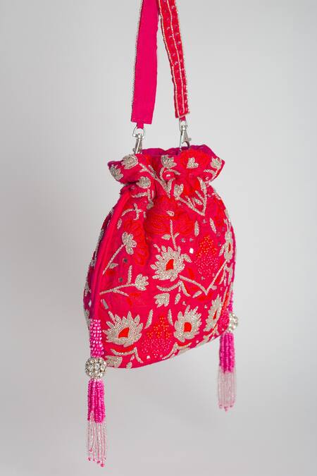 Adora By Ankita Pink Mirrors, Beads Poly Silk Embellished Potli Bag Online at Aza Fashions Adora By Ankita_Pink Mirrors, Beads Poly Silk Embellished Potli Bag _Online_at_Aza_Fashions