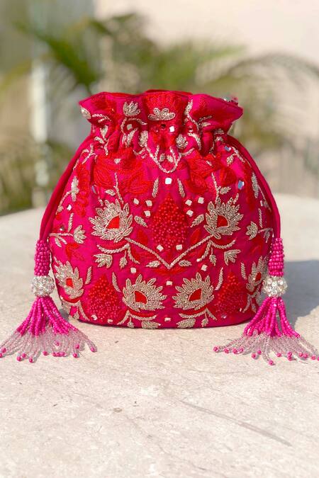 Buy Adora By Ankita Pink Mirrors, Beads Poly Silk Embellished Potli Bag Online at Aza Fashions Buy_Adora By Ankita_Pink Mirrors, Beads Poly Silk Embellished Potli Bag _Online_at_Aza_Fashions