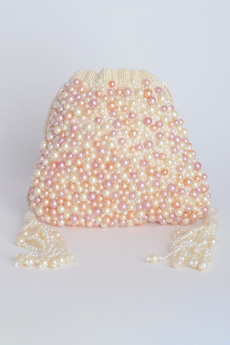 Shop Adora By Ankita White Beads Poly Silk Embellished Potli Bag at Aza Fashions Shop_Adora By Ankita_White Beads Poly Silk Embellished Potli Bag _at_Aza_Fashions