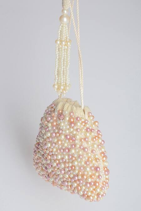 Adora By Ankita White Beads Poly Silk Embellished Potli Bag Online at Aza Fashions Adora By Ankita_White Beads Poly Silk Embellished Potli Bag _Online_at_Aza_Fashions