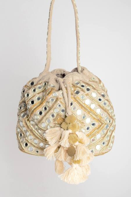 Buy Adora By Ankita Gold Mirrors, Cut Work Poly Silk Embellished Potli Bag Online at Aza Fashions Buy_Adora By Ankita_Gold Mirrors, Cut Work Poly Silk Embellished Potli Bag _Online_at_Aza_Fashions