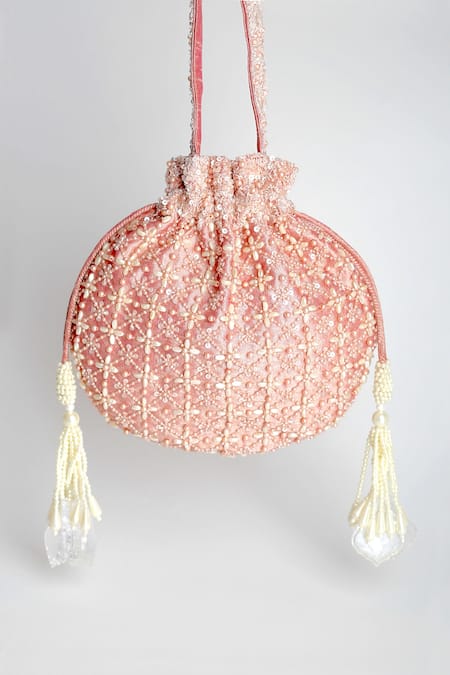 Shop Adora By Ankita Pink Sequins, Beads Poly Silk Embellished Potli Bag at Aza Fashions Shop_Adora By Ankita_Pink Sequins, Beads Poly Silk Embellished Potli Bag _at_Aza_Fashions