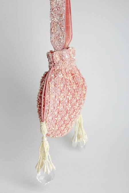 Adora By Ankita Pink Sequins, Beads Poly Silk Embellished Potli Bag Online at Aza Fashions Adora By Ankita_Pink Sequins, Beads Poly Silk Embellished Potli Bag _Online_at_Aza_Fashions