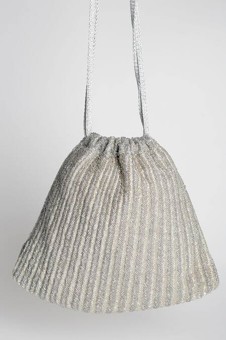 Shop Adora By Ankita Silver Beads Poly Silk Embellished Potli Bag at Aza Fashions Shop_Adora By Ankita_Silver Beads Poly Silk Embellished Potli Bag _at_Aza_Fashions