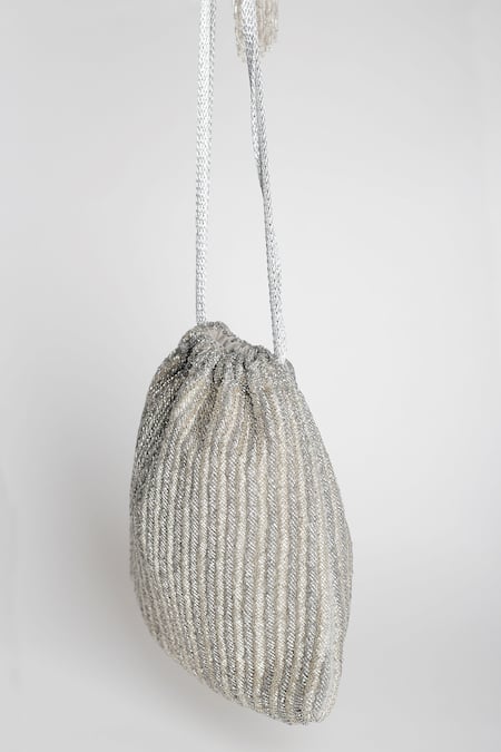 Adora By Ankita Silver Beads Poly Silk Embellished Potli Bag Online at Aza Fashions Adora By Ankita_Silver Beads Poly Silk Embellished Potli Bag _Online_at_Aza_Fashions