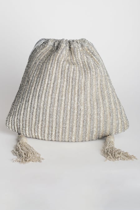 Buy Adora By Ankita Silver Beads Poly Silk Embellished Potli Bag Online at Aza Fashions Buy_Adora By Ankita_Silver Beads Poly Silk Embellished Potli Bag _Online_at_Aza_Fashions