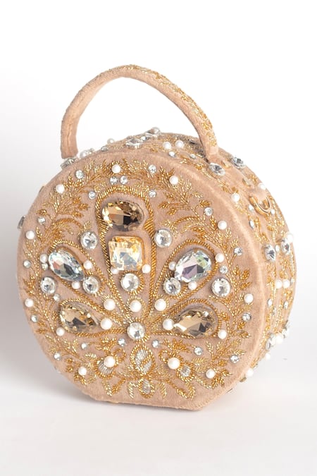 Buy_Adora By Ankita_Gold Beads, Sequins, Stones Velvet Clutch With Sling _Online_at_Aza_Fashions