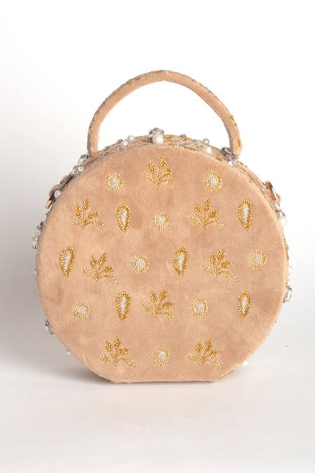 Shop_Adora By Ankita_Gold Beads, Sequins, Stones Velvet Clutch With Sling _Online_at_Aza_Fashions