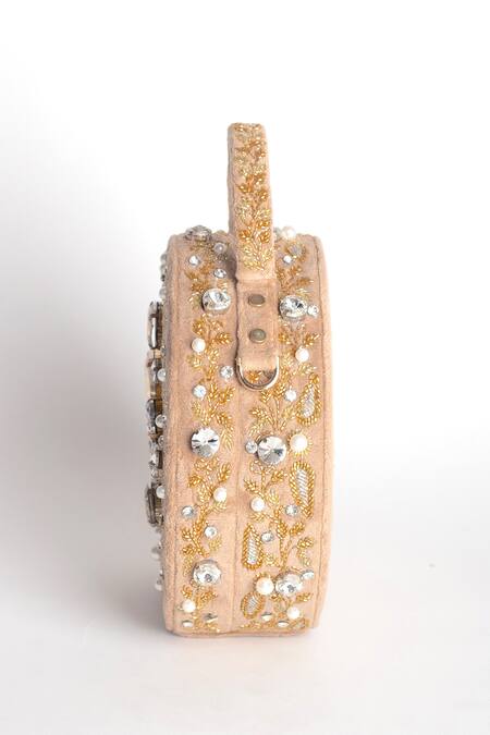 Adora By Ankita_Gold Beads, Sequins, Stones Velvet Clutch With Sling _at_Aza_Fashions