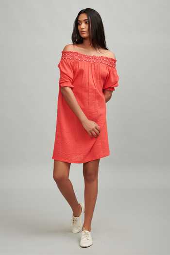Dash And Dot Peach Smocked Off Shoulder Dress 1