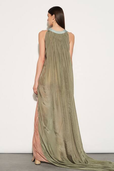 TheRealB Multi Color Polyester V Neck Pleated Gown  2