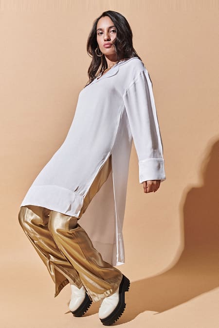 Shop_Therealb_Gold Polyester Flared Pants_Online_at_Aza_Fashions