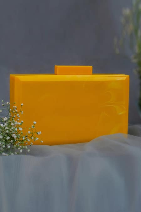 Label Sneha Agate Stone Embellished Yellow Clutch 