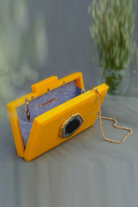 Buy_Label Sneha_Yellow Agate Stone Embellished Clutch _Online_at_Aza_Fashions