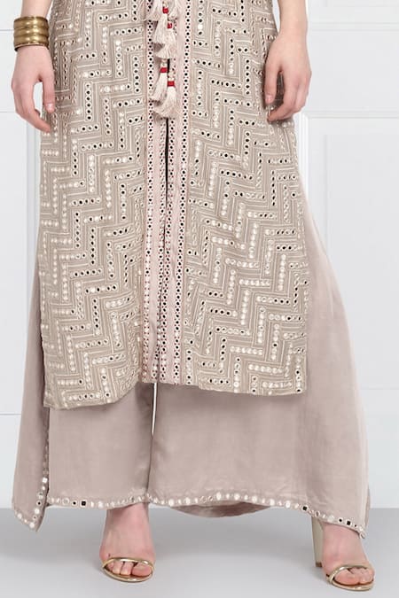 Shop_Twenty Nine_Grey Georgette Mirror Work Embellished Jacket _Online_at_Aza_Fashions