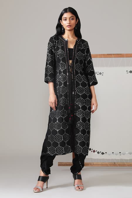 Twenty Nine Black Georgette Lucknowi Embellishment Mirror Work Jacket 