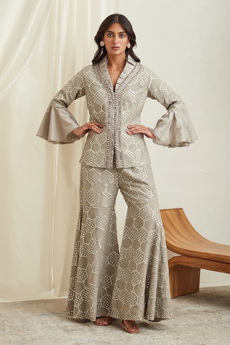 Buy_Twenty Nine_Grey Georgette Mirror Work Embellished Sharara Pant _Online_at_Aza_Fashions