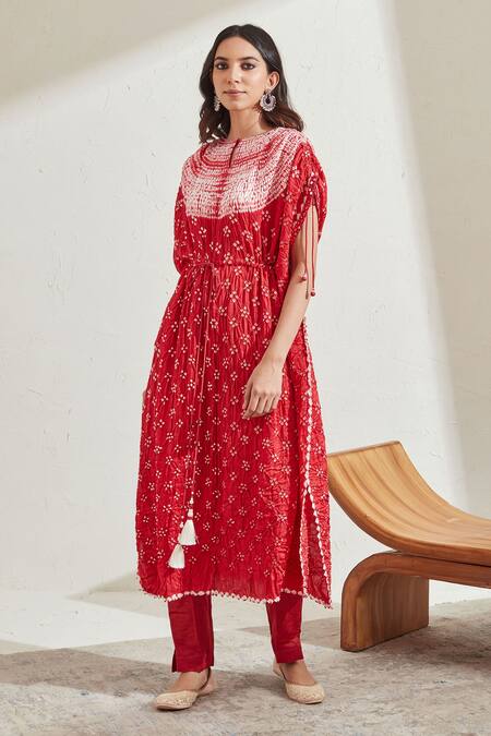 Twenty Nine_Red Linen Satin Pant_Online_at_Aza_Fashions