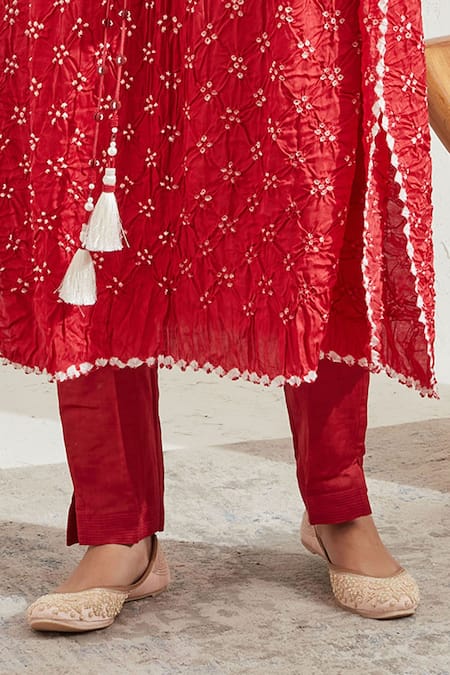 Shop_Twenty Nine_Red Linen Satin Pant_Online_at_Aza_Fashions