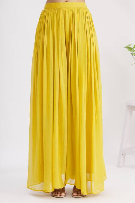 Samyukta Singhania_Yellow Silk, Georgette Sequins, Zari, Cut Ruffle Sleeve Jacket And Palazzo Set_at_Aza_Fashions