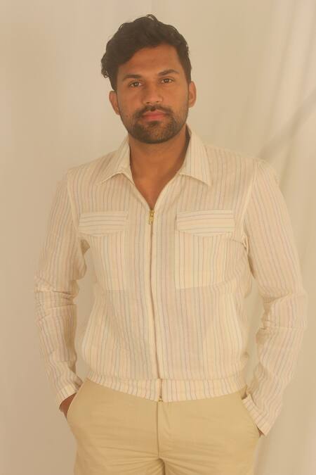 Buy_Shwetanga_White , Organic Bomber Shirt _Online_at_Aza_Fashions