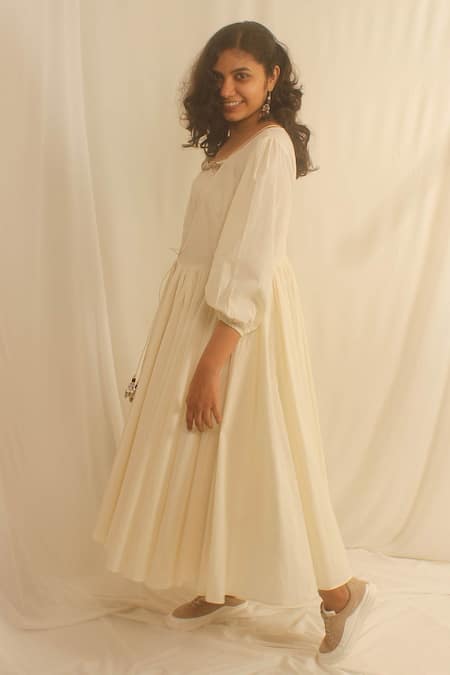 Shwetanga_White Organic Cotton Embroidered Floral Motifs Tunic Striped With Jacket _Online_at_Aza_Fashions