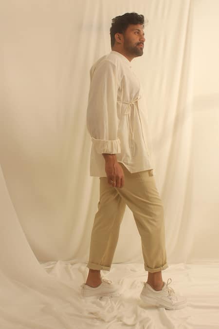 Shwetanga_White , Organic Floral Motifs Angarkha Kurta _Online_at_Aza_Fashions