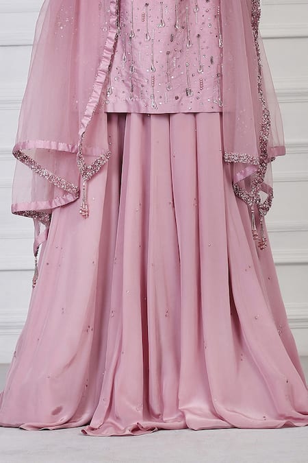 Pooja Peshoria_Purple Silk, Crepe Sequin, Bead, Swarovski Embellished Kurta And Sharara Set_at_Aza_Fashions