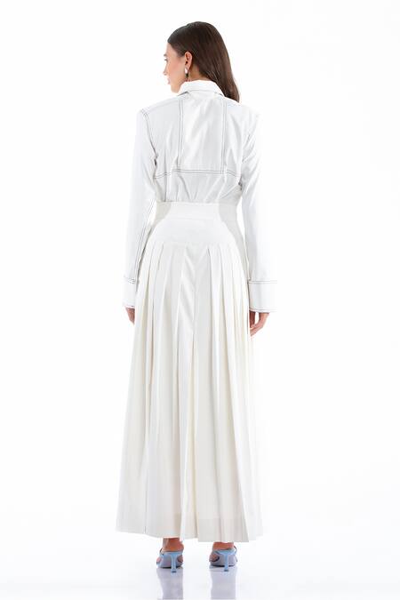 Shop Notebook White Suiting Lycra Stripes Shirt Collar Xela Pant Set at Aza Fashions Shop_Notebook_White Suiting Lycra Stripes Shirt Collar Xela Pant Set_at_Aza_Fashions