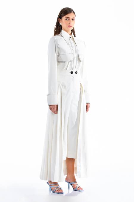 Notebook White Suiting Lycra Stripes Shirt Collar Xela Pant Set Online at Aza Fashions Notebook_White Suiting Lycra Stripes Shirt Collar Xela Pant Set_Online_at_Aza_Fashions