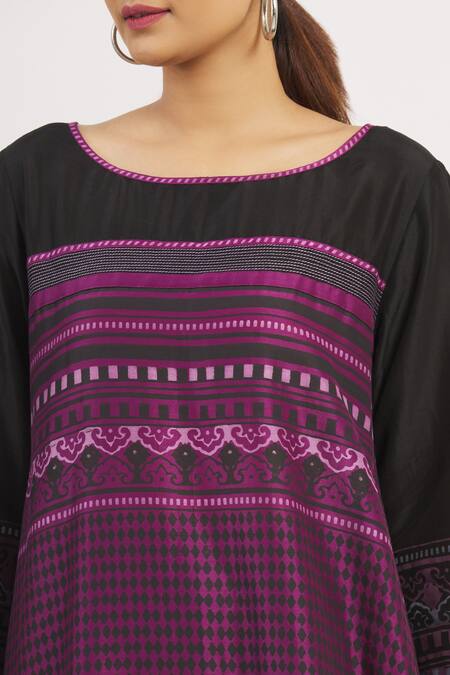 Krishna Mehta_Purple Chanderi Geometric Boat Asymmetric Printed Tunic _at_Aza_Fashions