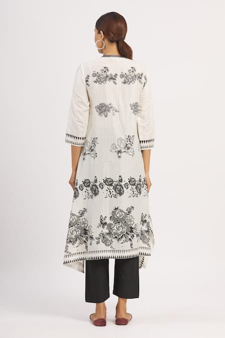 Shop_Krishna Mehta_White Chanderi Printed Zig Zag Round Tunic  _at_Aza_Fashions