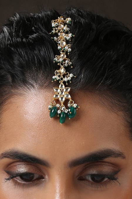 Buy Paisley Pop Gold Plated Kundan Maangtikka With Pearl Drops Online at Aza Fashions Buy_Paisley Pop_Gold Plated Kundan Maangtikka With Pearl Drops _Online_at_Aza_Fashions