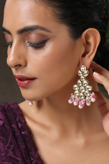 Paisley Pop_Gold Plated Kundan Stone Drop Earrings _Online_at_Aza_Fashions