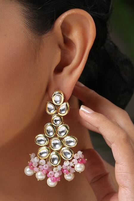 Buy_Paisley Pop_Gold Plated Kundan Stone Drop Earrings _Online_at_Aza_Fashions