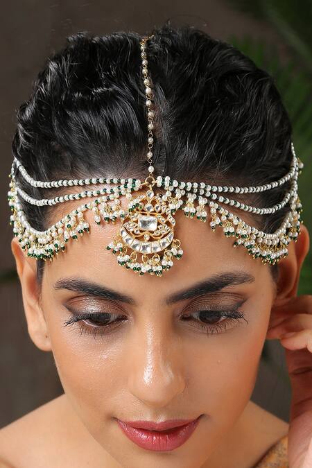 Buy_Paisley Pop_Gold Plated Kundan Multi Layered Mathapatti_Online_at_Aza_Fashions