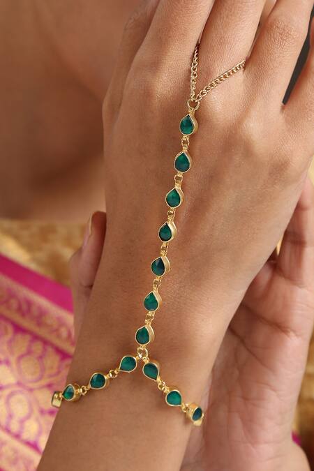 Buy Paisley Pop Gold Plated Stones Teardrop Motif Kundan Hathphool Online at Aza Fashions Buy_Paisley Pop_Gold Plated Stones Teardrop Motif Kundan Hathphool _Online_at_Aza_Fashions