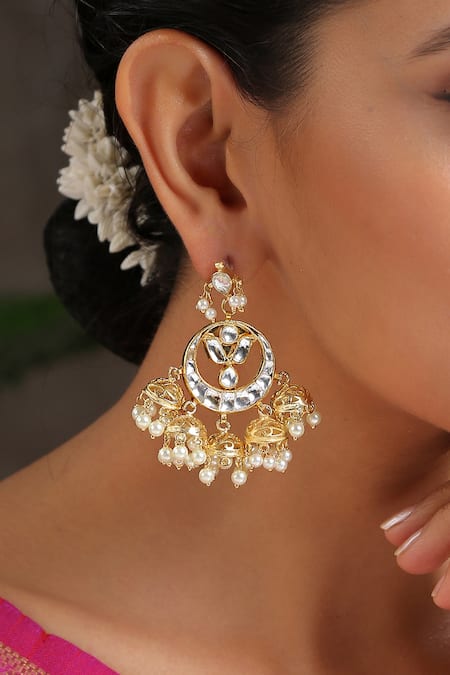 Buy_Paisley Pop_Gold Plated Pearl Kundan Chandbali Earrings _Online_at_Aza_Fashions