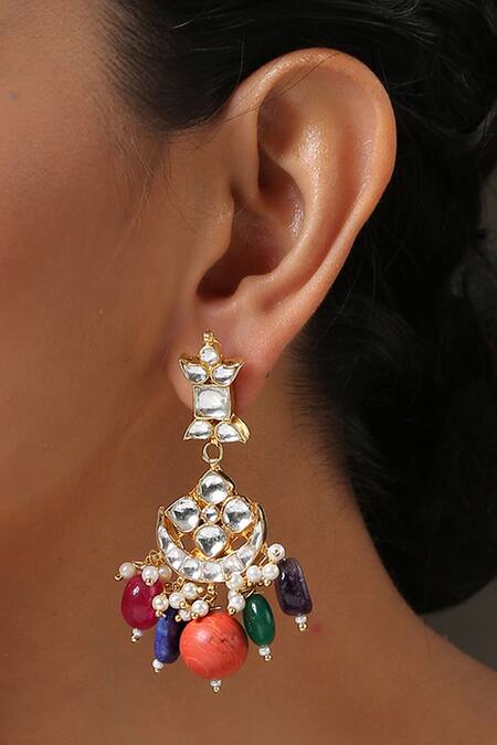 Buy Paisley Pop Gold Plated Pearls, Stones Drop Chandbalis Online at Aza Fashions Buy_Paisley Pop_Gold Plated Pearls, Stones Drop Chandbalis _Online_at_Aza_Fashions