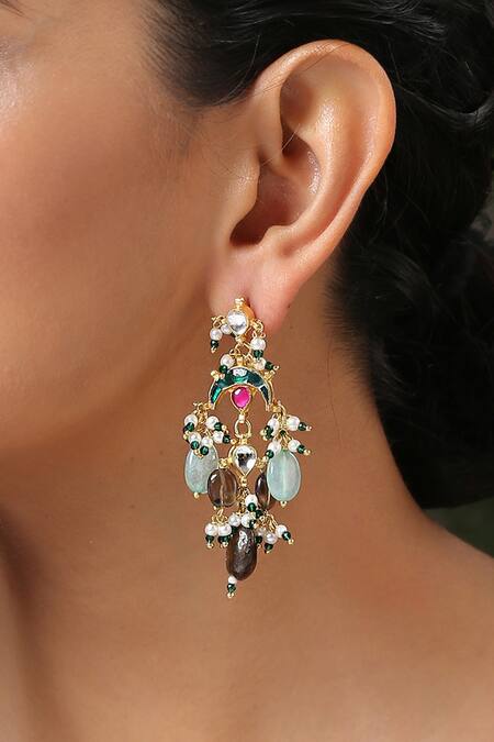 Buy_Paisley Pop_Gold Plated Kundan Stone Drop Danglers _Online_at_Aza_Fashions